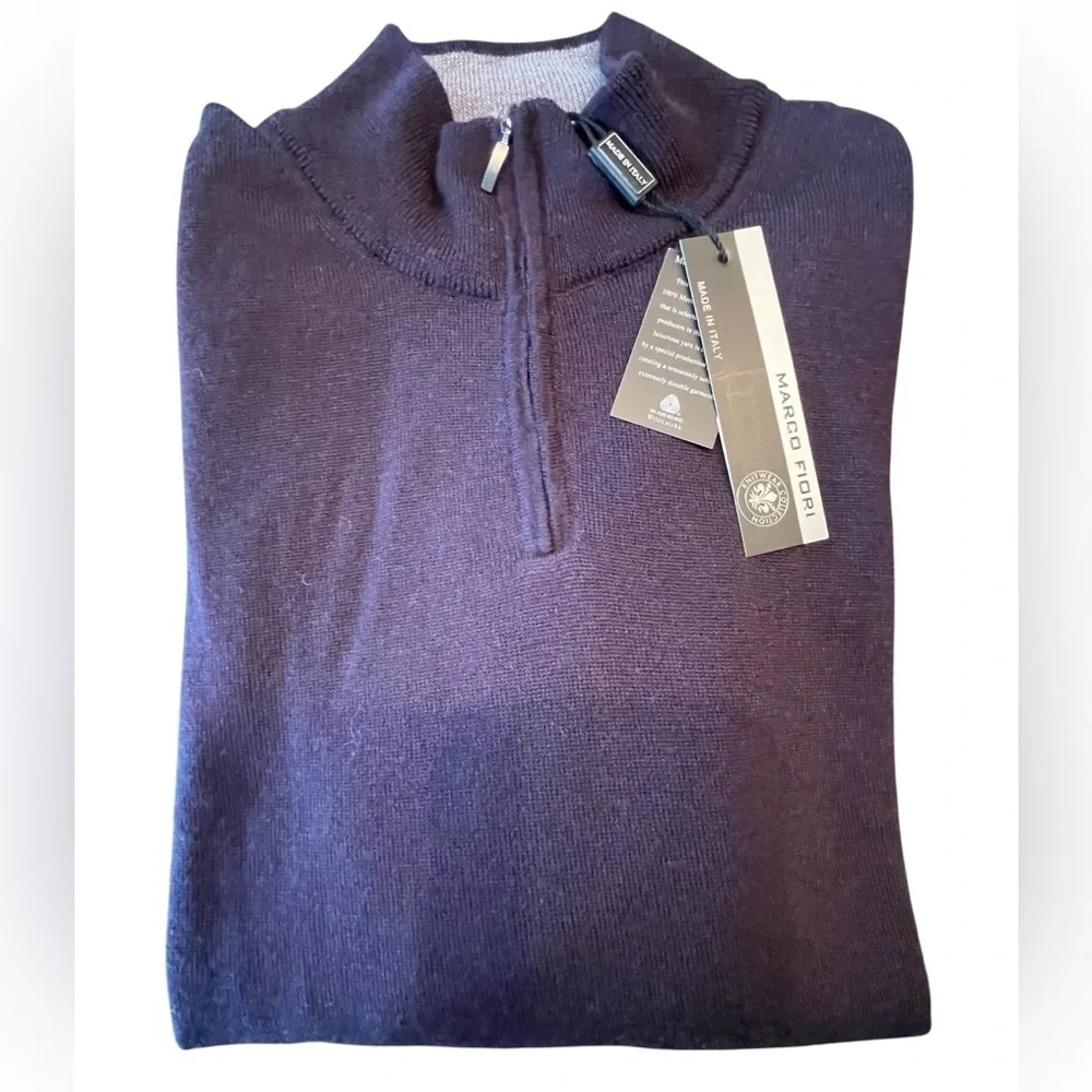 🐑💜NWT MARCO FIORI Men's XL Plum 100% Merino Extra Fine Wool Sweater. Gorgeous!